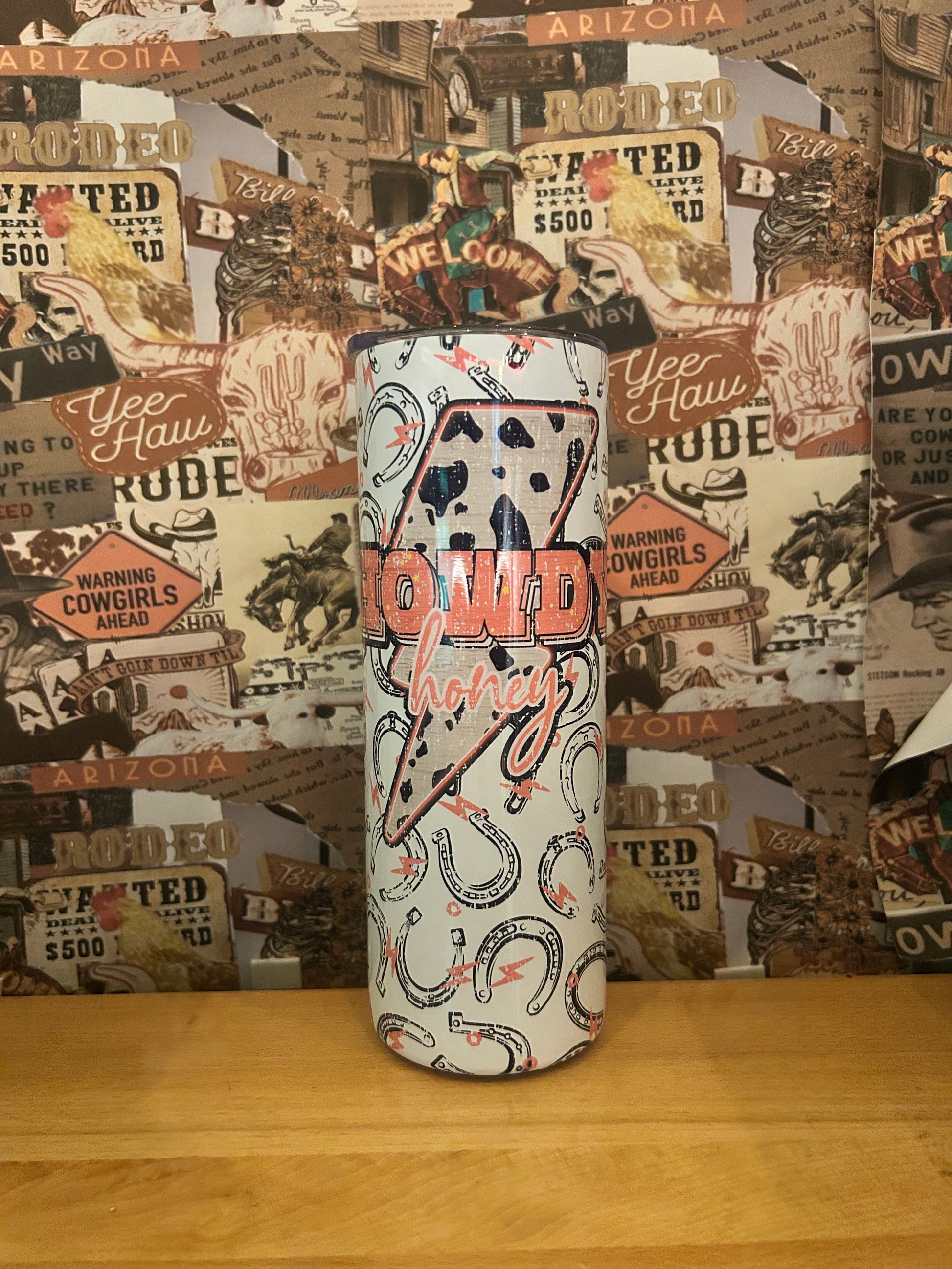 Howdy lightning horseshoe tumbler