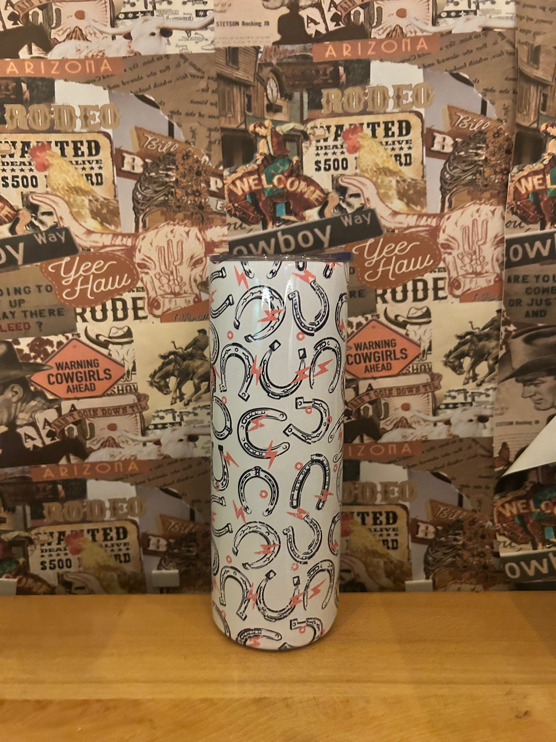 Howdy lightning horseshoe tumbler