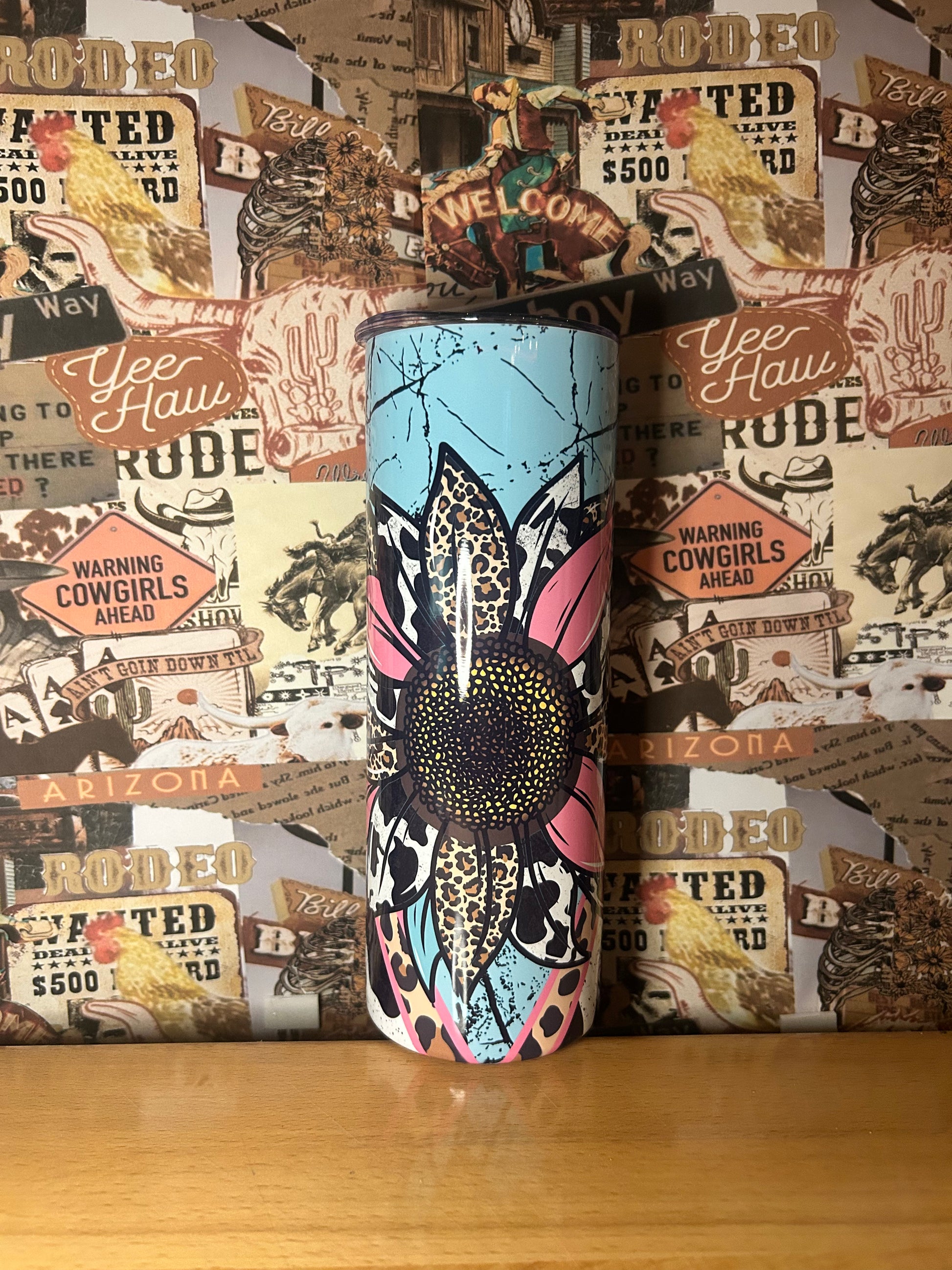Leopard cow sunflower tumbler